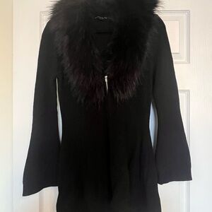 Boston Proper Black Knit with Faux Fur Trim